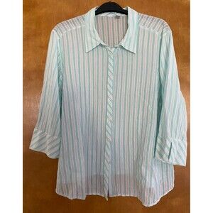 Izod Womens Button Down Shirt Striped 3/4 Cuffed Sleeves Size 2X